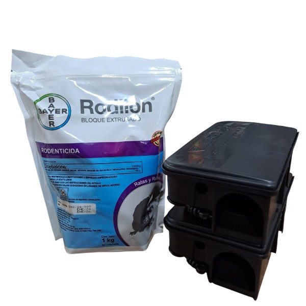 Producto - Kit Raticida Rodilon Bloques 1 kg + 2 cajas cebaderas R2D2