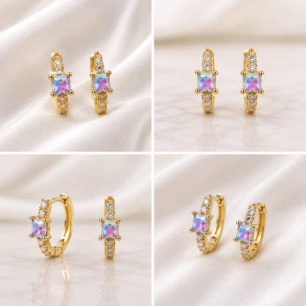Producto - Aros argolla de acero dorado con piedra y strass - 1