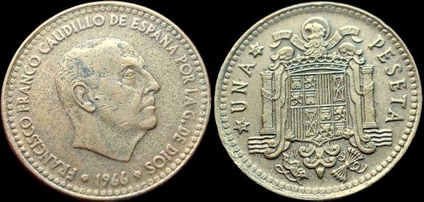 España - 1 Peseta 1966 (Estrella 67) - Francisco Franco - SNB Numismática