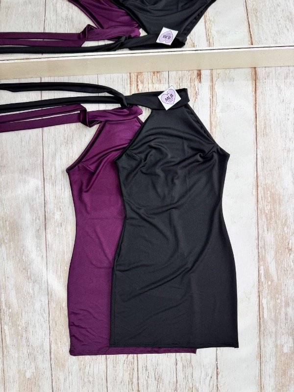 Producto - Vestido microfibra cuello alto con lazo para atar