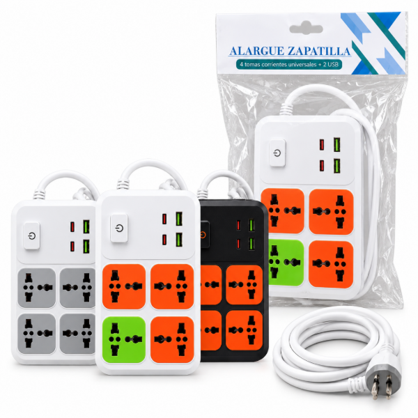 Producto - Prolongador 2 mts 4 Tomas + 2 USB + 2 Tipo C - 0