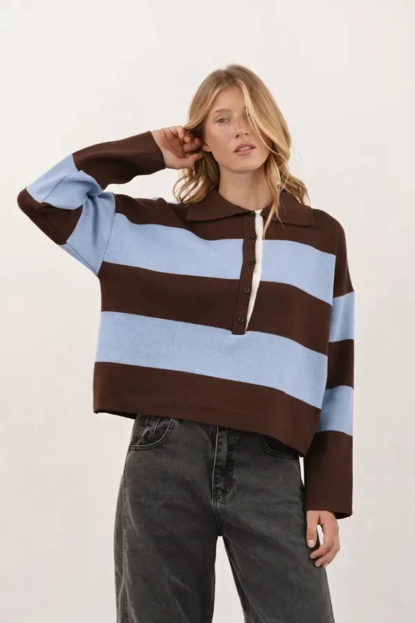 Producto - SWEATER AMALFI - MARRÓN/CELESTE