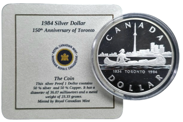 Producto - Canadá 1 Dolar 1984 Aborigen en canoa (Plata) Km#140 PROO/Unc