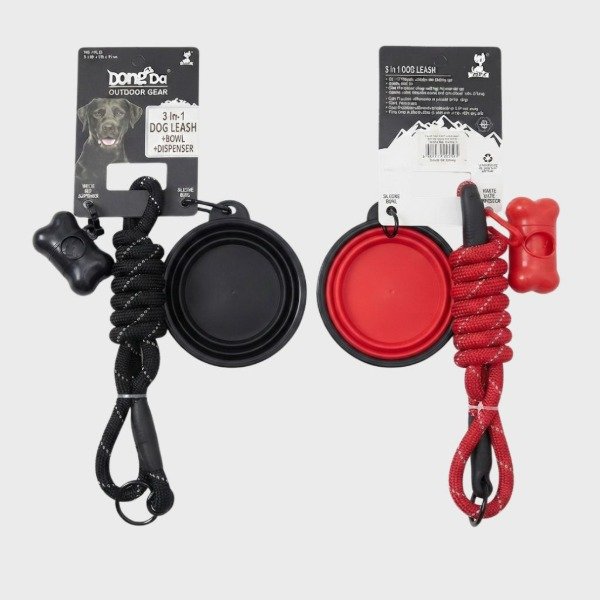 Producto - KIT 3 EN 1 CORREA 1,5 MTS + BOWL PLEGABLE + DISPENSER+ 1 ROLLO
