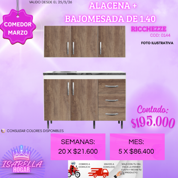 Producto - ALACENA + BAJOMESADA 1.40 MELAMINA RICCHEZZE