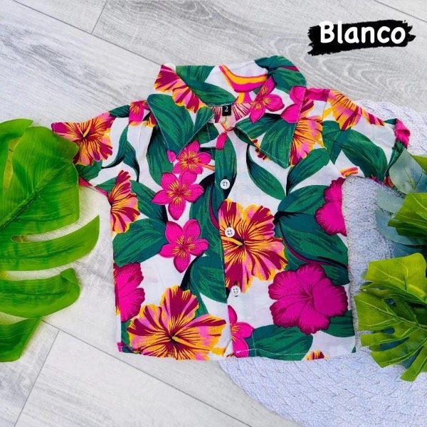 Producto - CAMISA HAWAIANA BLANCA C/ROSA