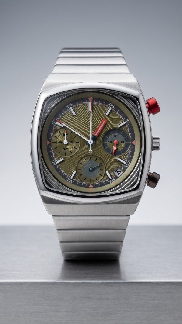 Producto - Reloj para hombre estilo retro años 70 verde, caja cuadrada - 2