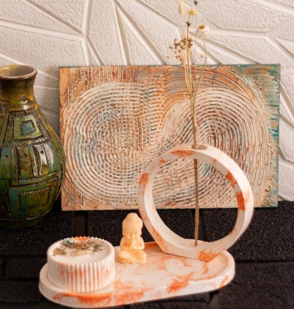 Producto - Bok Marmolado Naranja con Florero Deco De