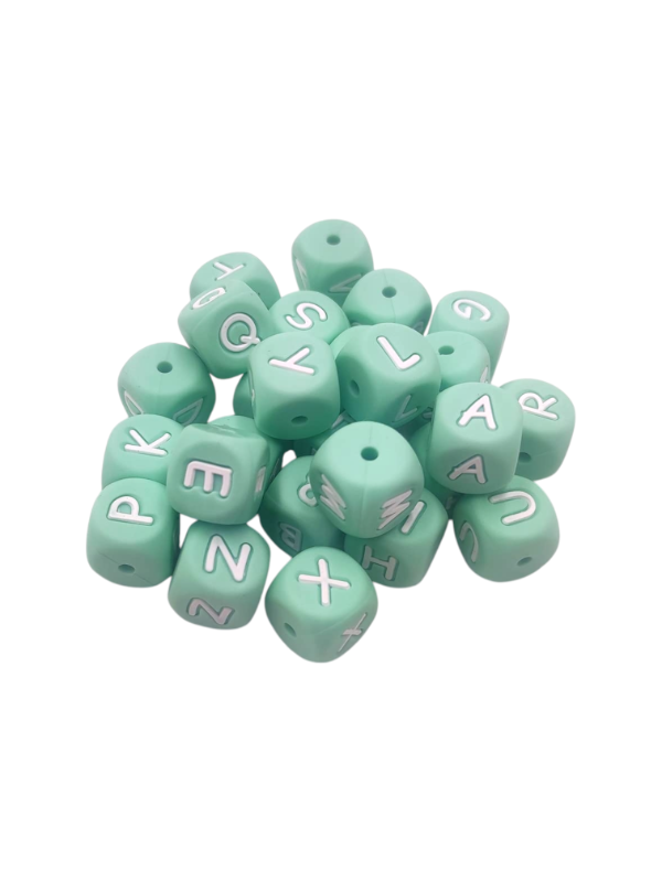 Producto - CUENTAS LETRAS SILICONADAS X UNIDAD VERDE AGUA