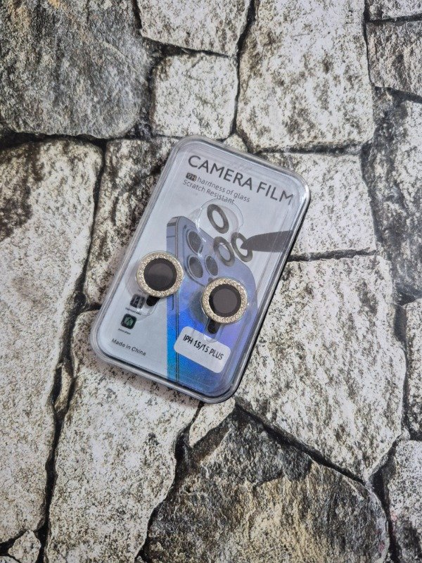 Producto - Protector de cámara strass Iphone 15 / 15 Plus dorado