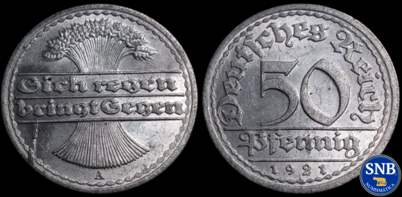 Producto - Alemania - República de Weimar - 50 Pfennig (1921 A) KM #27 [VF+]