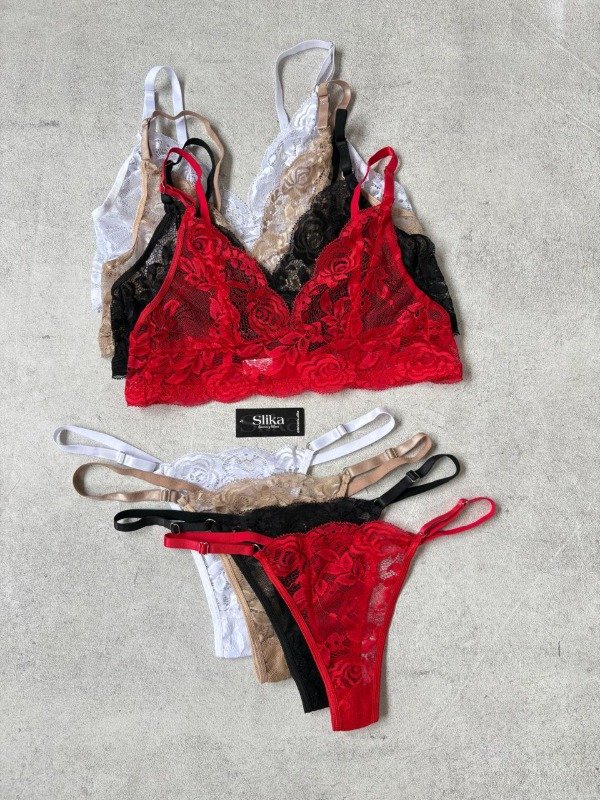 Conjunto bralette de encaje sin aro con colaless regulable