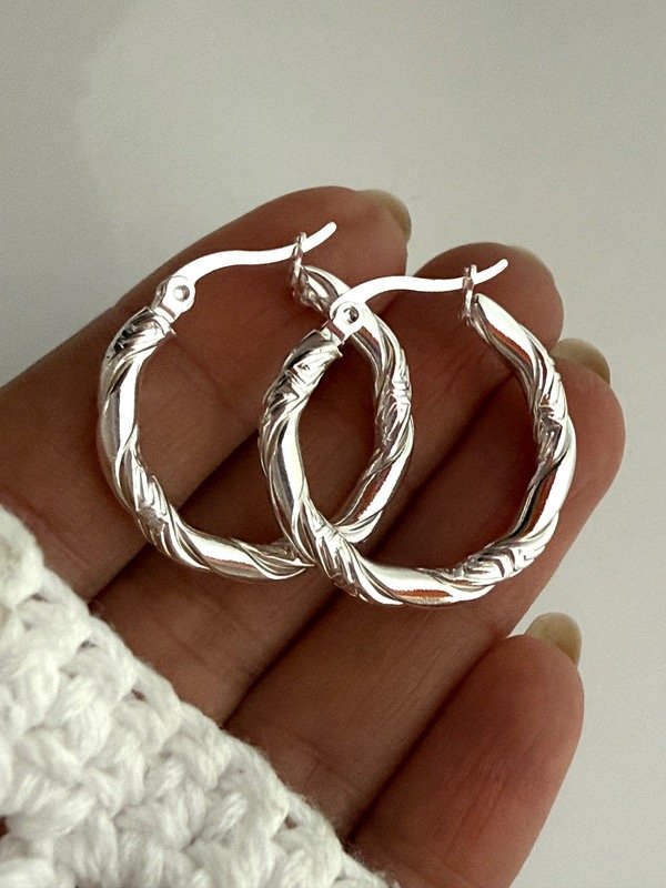 Producto - AB1567 Aros argollas labradas 2,5 cm acero blanco