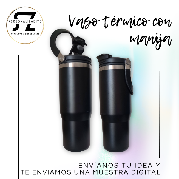 Producto - Vaso térmico doble pico de acero 900ml con manija