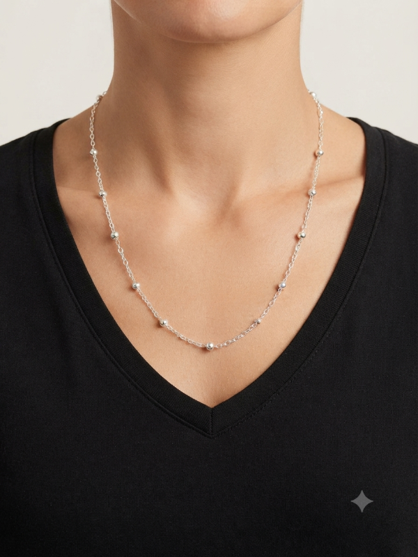 Producto - Cadena Fina con Bolitas de Acero Blanco x50cm - 1