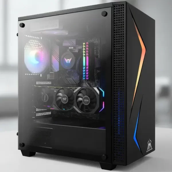 Producto - Gabinete Gamer RGB Aconcawa Voltix Negro  Lateral de acrilico + Fuente de 600w