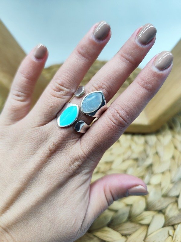 Producto - Anillos Ajustable Nácar Bruno (Aqua - Blanco)