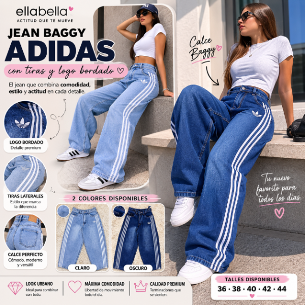 Producto - Jean Baggy Adidas Con Tiras y Logo Bordado