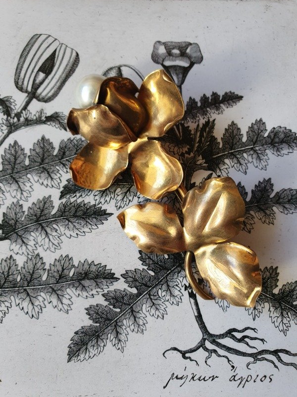 Producto - Broche 40s Jardín de Oro - Rosa con Perla - 5