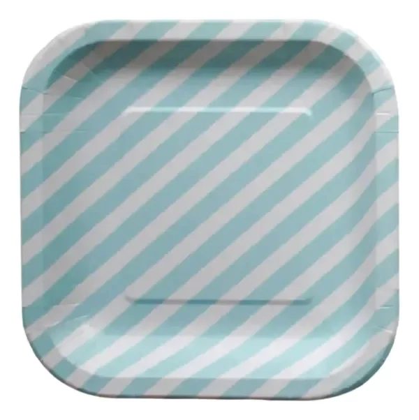 Producto - PLATO POLIPAPEL DESCARTABLE CUADRADO 22X22CM RAYADO CELESTE X 10UNID.
