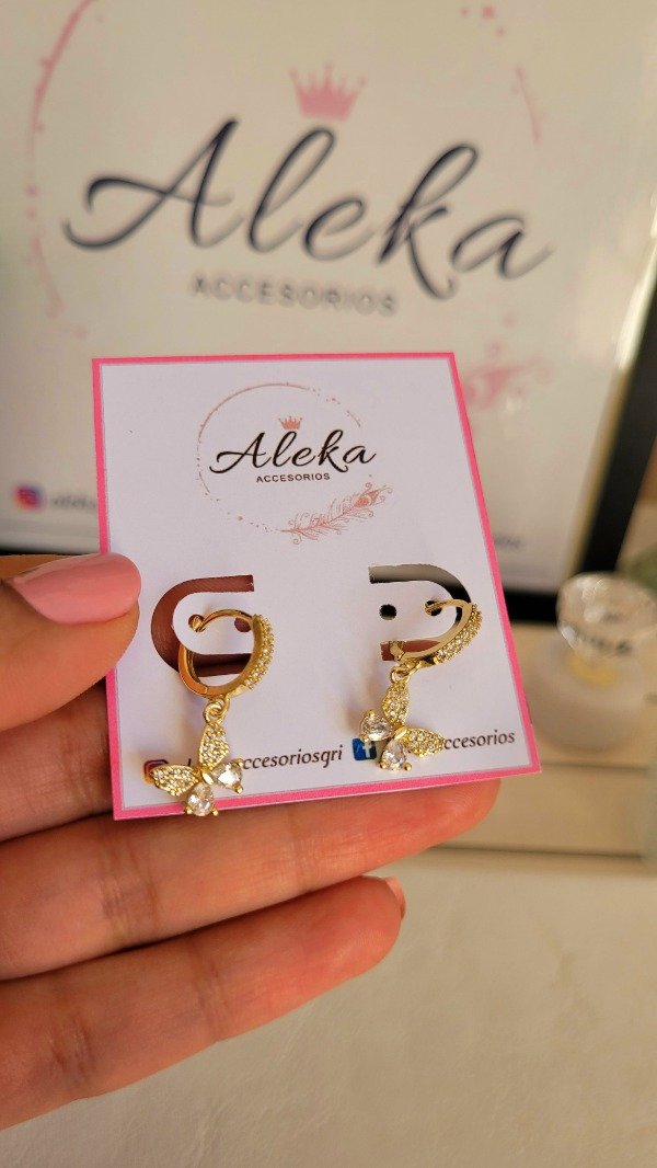 Producto - Conjunto Mariposa dije y aros con cubic de acero dorado - 8