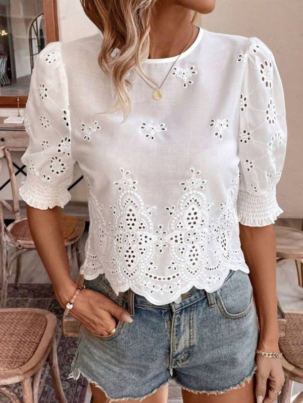 Producto - Blusa Bordada Blanca importada Estilo Romántico