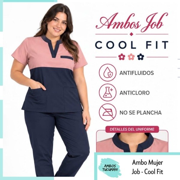 Producto - Ambo Job Rosa Corte Azul ( Cool Fit )