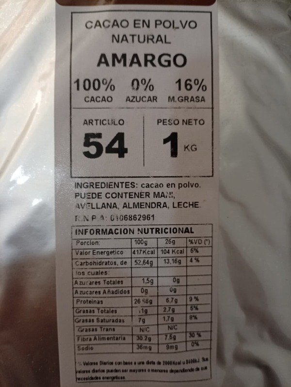 Producto - Cacao En Polvo Natural Amargo Fenix 1kg 16 M Grasa - 1