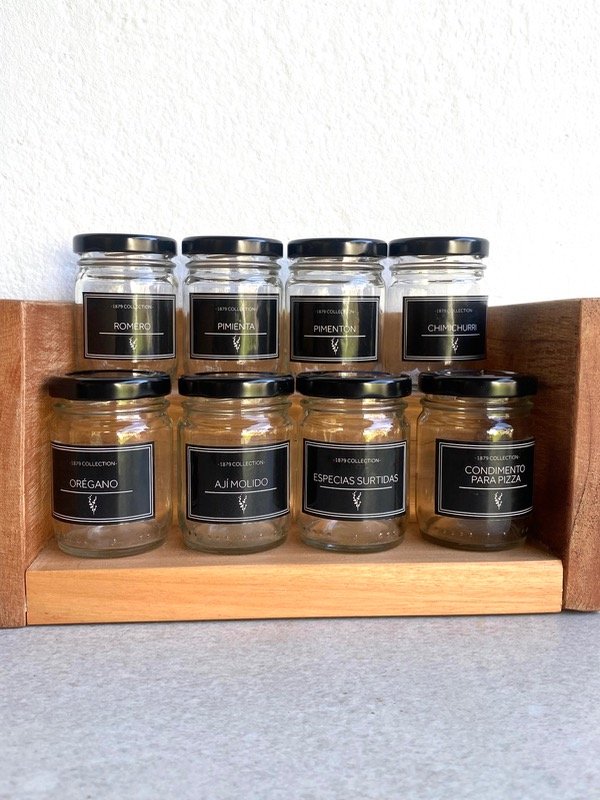 Producto - set de 8 especieros black 100 cc mas estante escalera