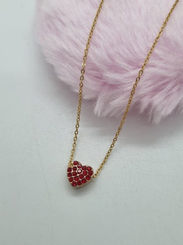 Producto - Cadena acero dorado dije corazón strass pasante