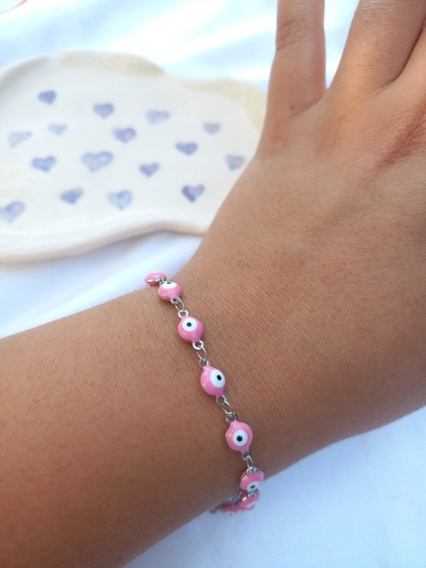 Producto - pulsera ojitos silver (rosa)