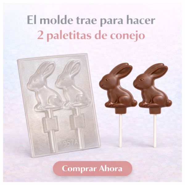 Producto - Molde para dos paletitas de chocolate16cm x13cm carita de Conejito paq x 10 unid
