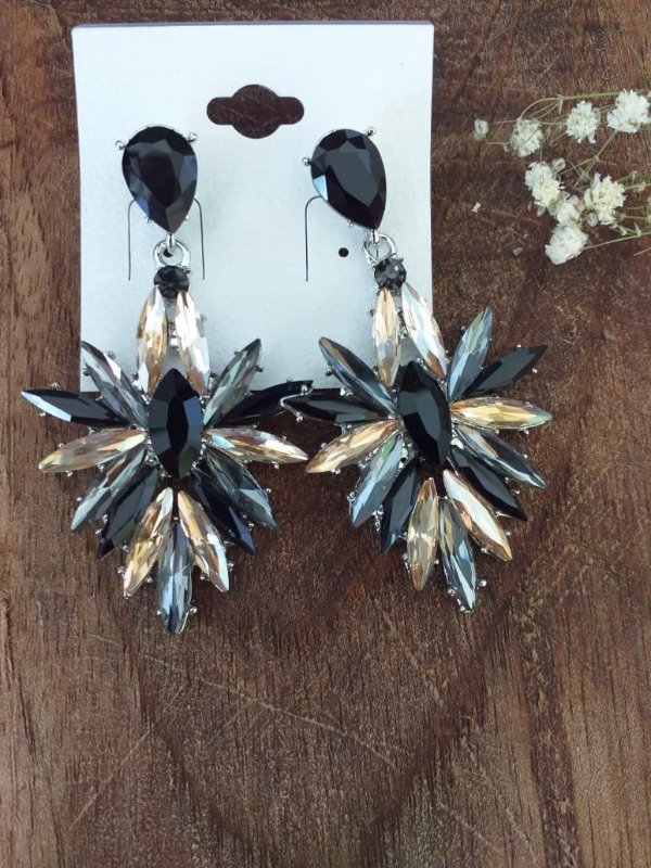 Producto - AF0034 Aro Colgante Piedra Estrella Ámbar/Negro