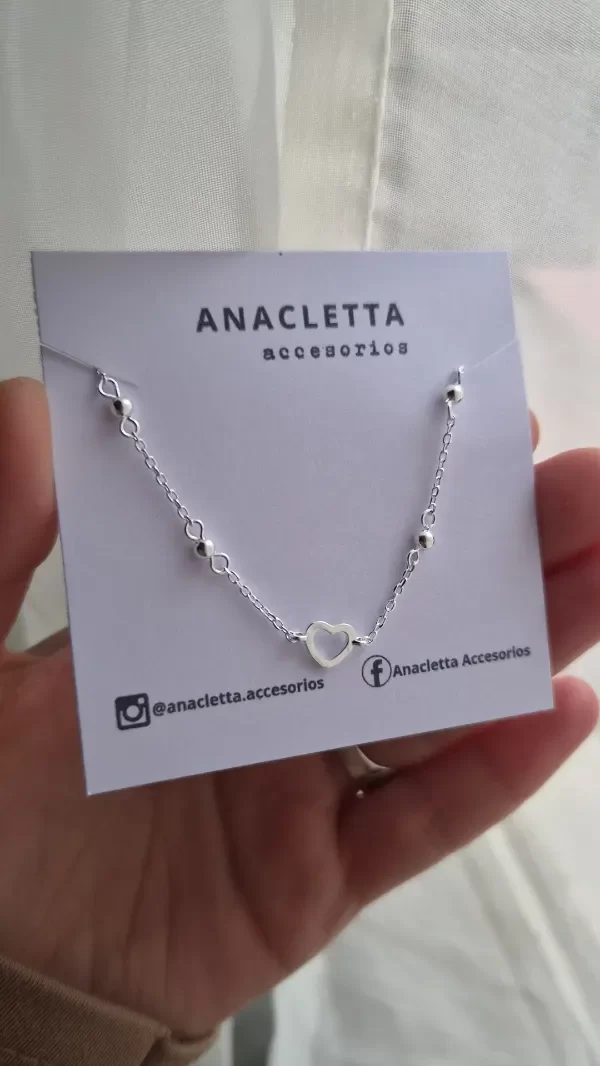 Producto - Pulsera bolitas con corazon calado Plata 925
