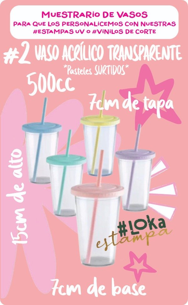 Producto - #2 Vaso Acrílico Transparente Pasteles SURTIDOS X500cc