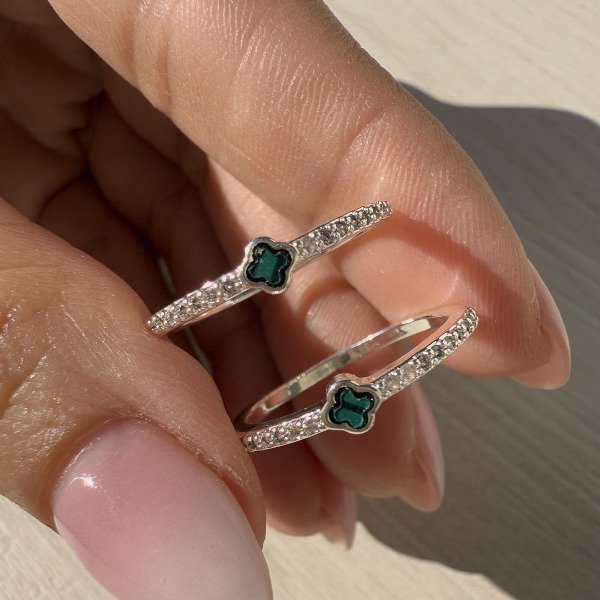 Producto - Anillo Acero Blanco Premium Van Cleef cubic Green