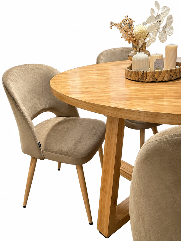 Producto - Stock Juego de comedor 120 madera paraíso y sillas beige - 1