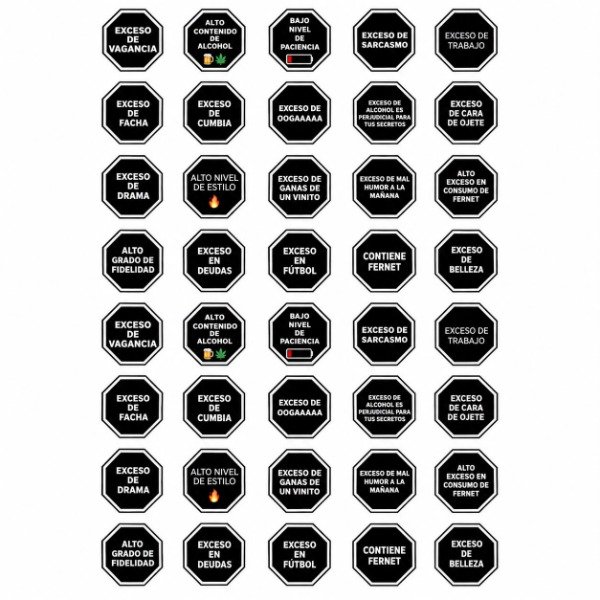 Producto - PLANCHA A4 PREDISEÑADA STICKERS EXCESOS - TATUAJES TEMPORALES - 2