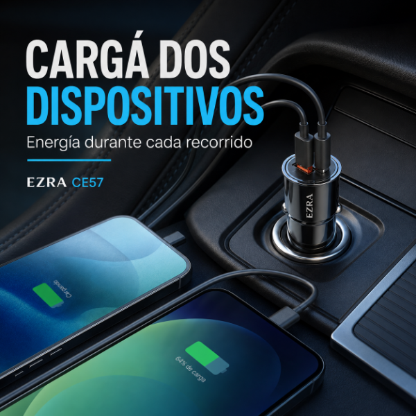 Producto - Adaptador de Metal Para Auto de 38W  + Luz Led Salida USB-TPC  CR57 EZ-E03. - 2