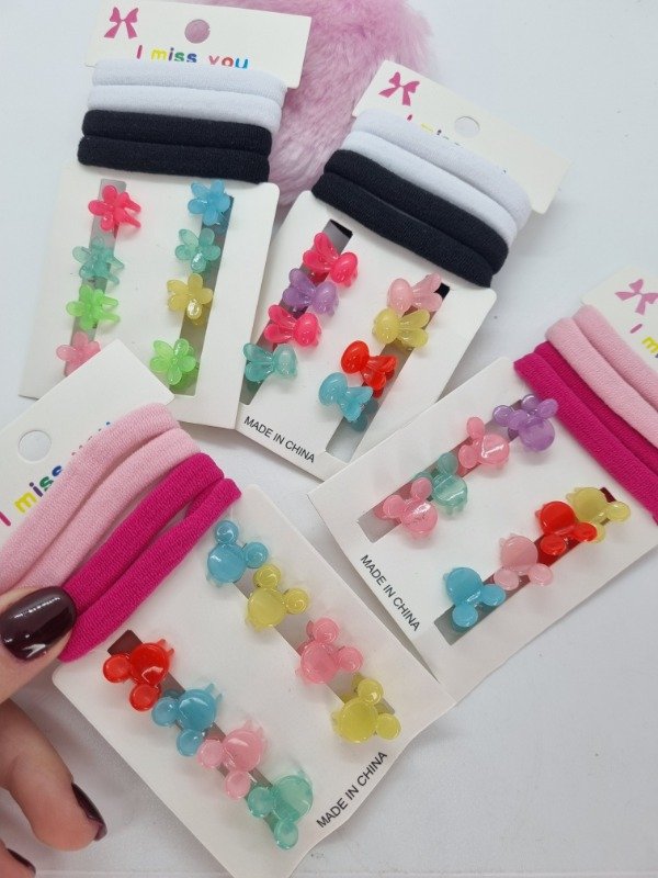 Producto - Set 4 colitas elast + 4 broches mini