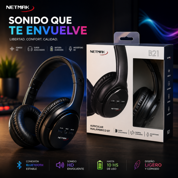 Producto - AURICULARES BT NETMAK B21 NEGRO