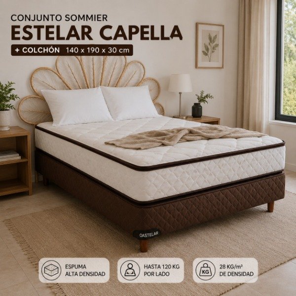 Producto - CONJUNTO SOMMIER ESTELAR CAPELLA COLCHON 140 X 190 X 30CM ESPUMA ALTA DENSIDAD
