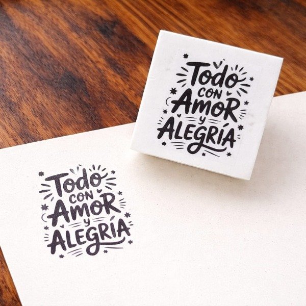 Producto - Sello con amor y alegria 5x5 cm