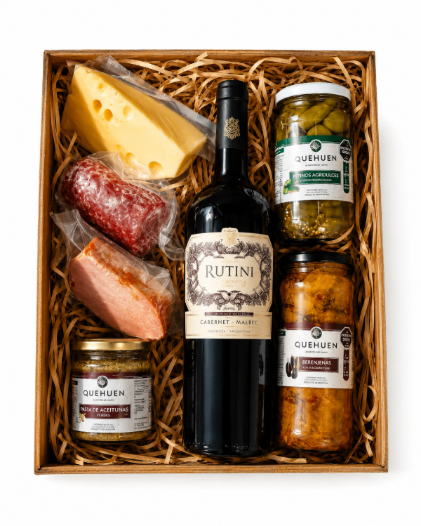Producto - Caja Regalo Gourmet Premium con Rutini Cabernet Malbec y Picada Completa - 1