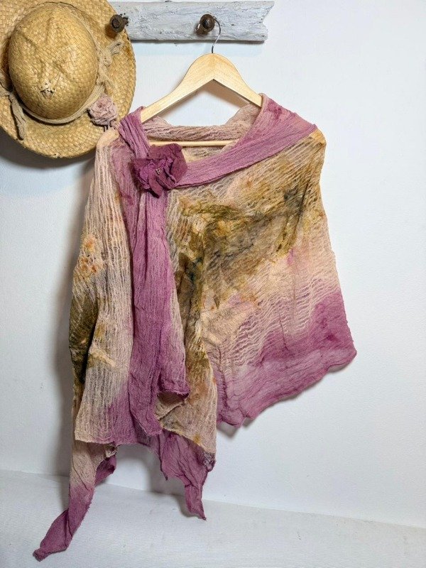 Producto - Pashmina ECOPRINT algodón y fieltro FUCSIA