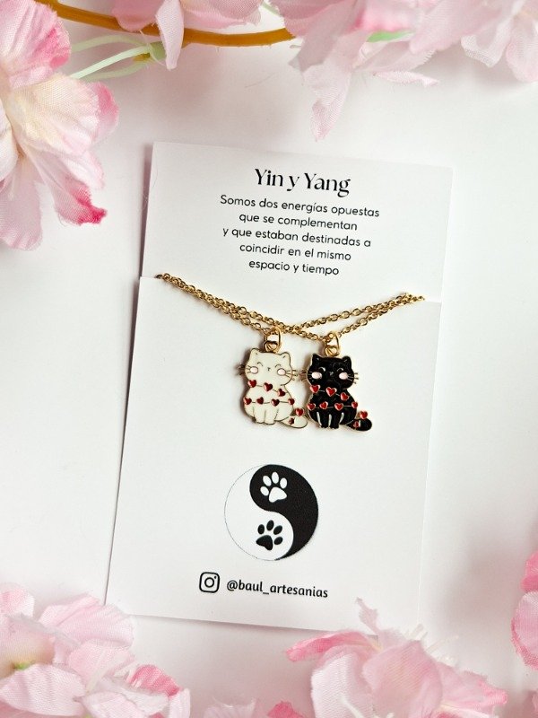 Producto - Collares gatitos acero dorado Yin y Yang