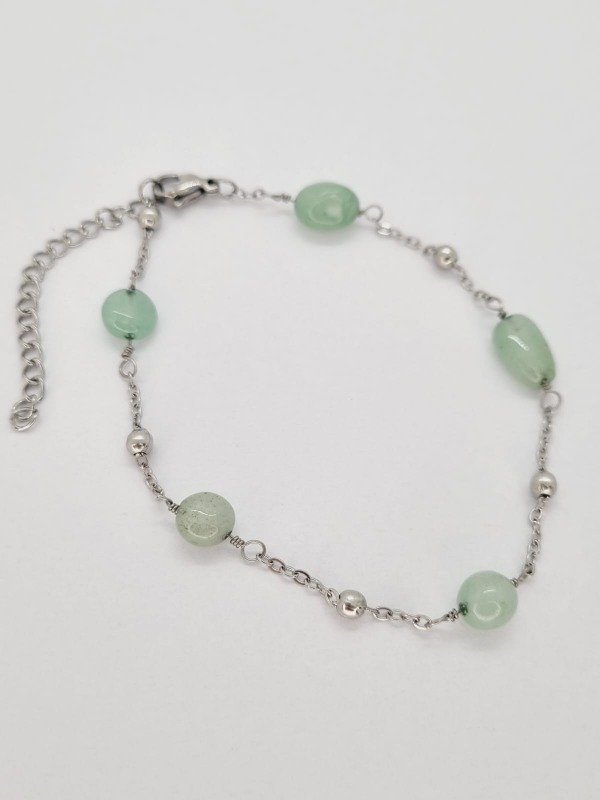 Producto - Pulsera acero quirurgico pelotitas plat piedra verde