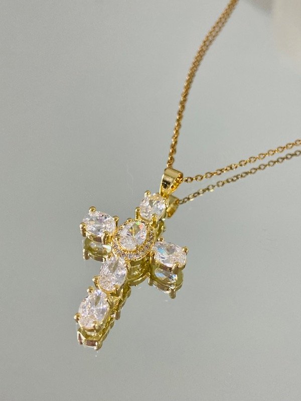 Producto - Collar Cruz grande gold waterproof