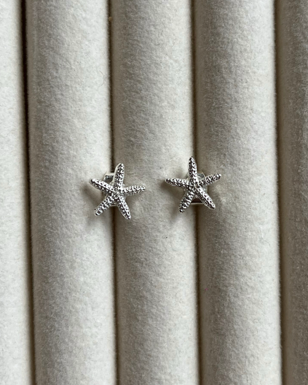 Producto - Aros estrella de mar de acero blanco 1cm de largo