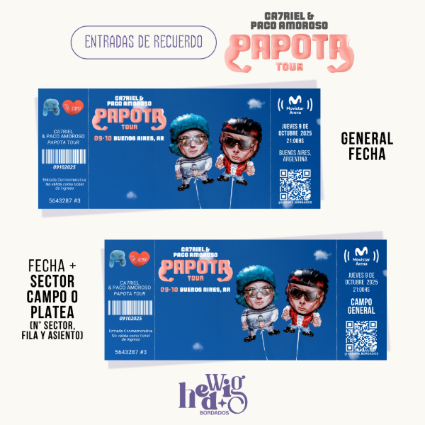 Producto - Entradas de recuerdo 14x6 - CA7RIEL Y PACO Papota Tour (Diseño 2)
